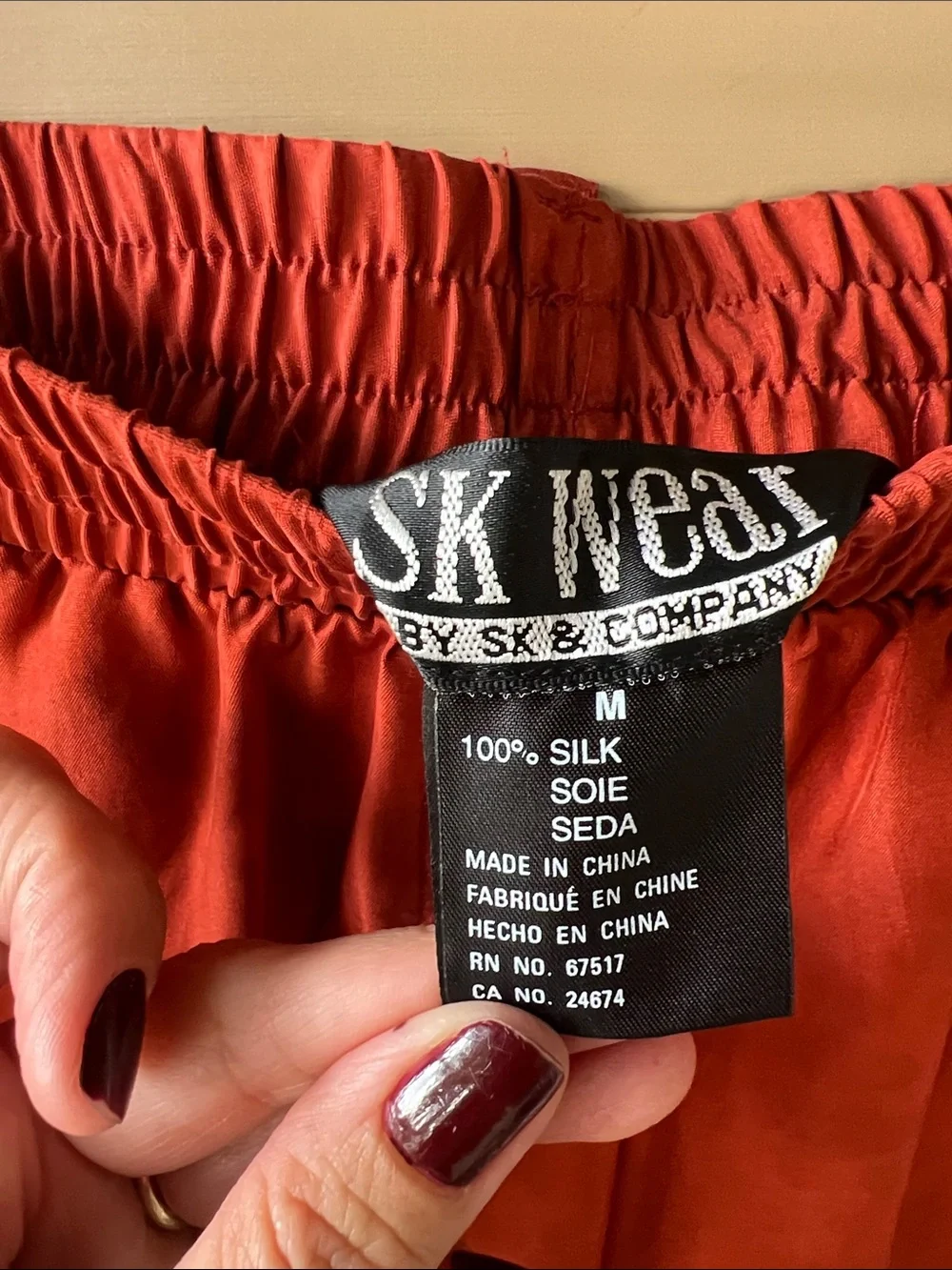 Vintage Like New SK Wear Rust Silk Sz M Pull-on Pants